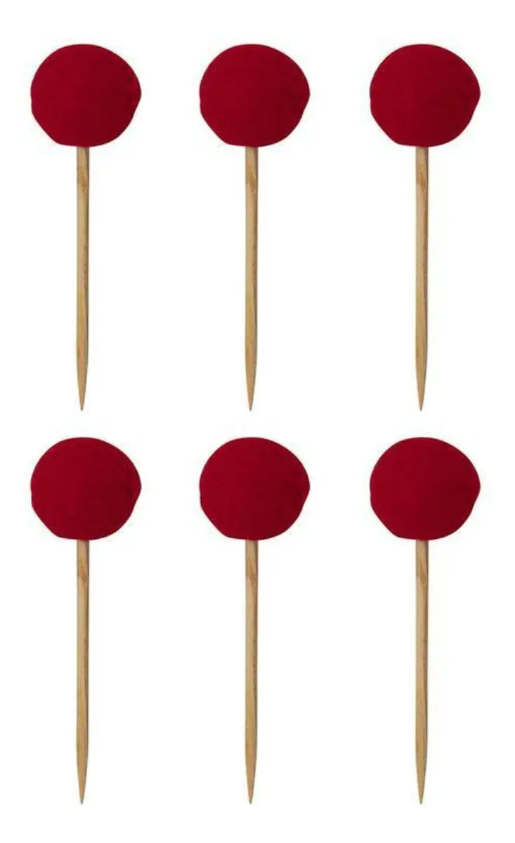 Topper Pompom Vermelho para Festa – Kit com 6 Unidades