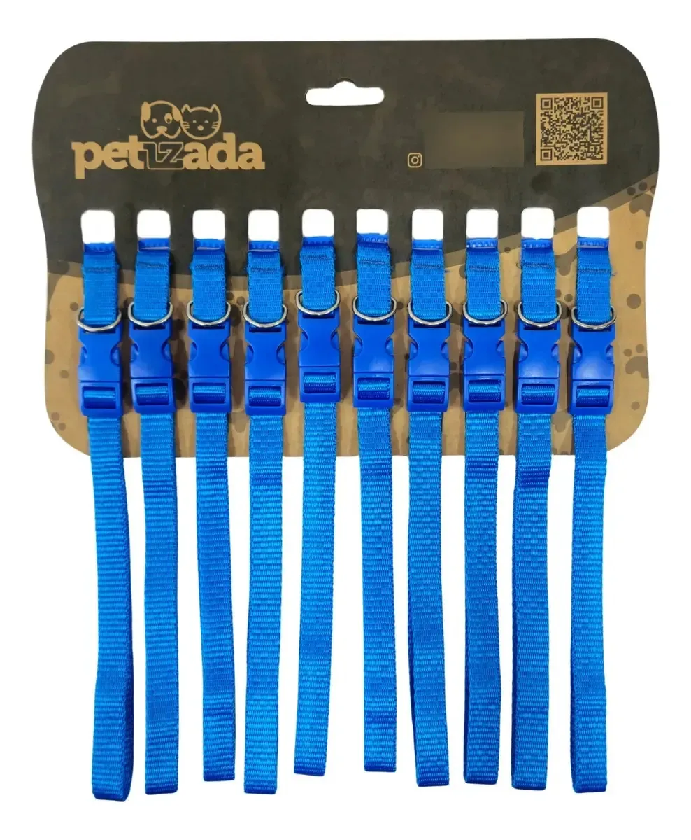 Kit 10 Coleiras Ajustável Para Cachorro Grande Petshop Cor Azul Lisa Tamanho Da Coleira G