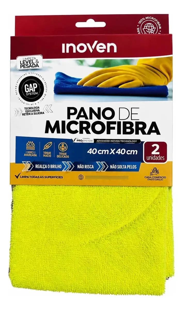 Kit 2 Panos Microfibra 40x40 Inoven Alta Absorção Coloridos Amarelo