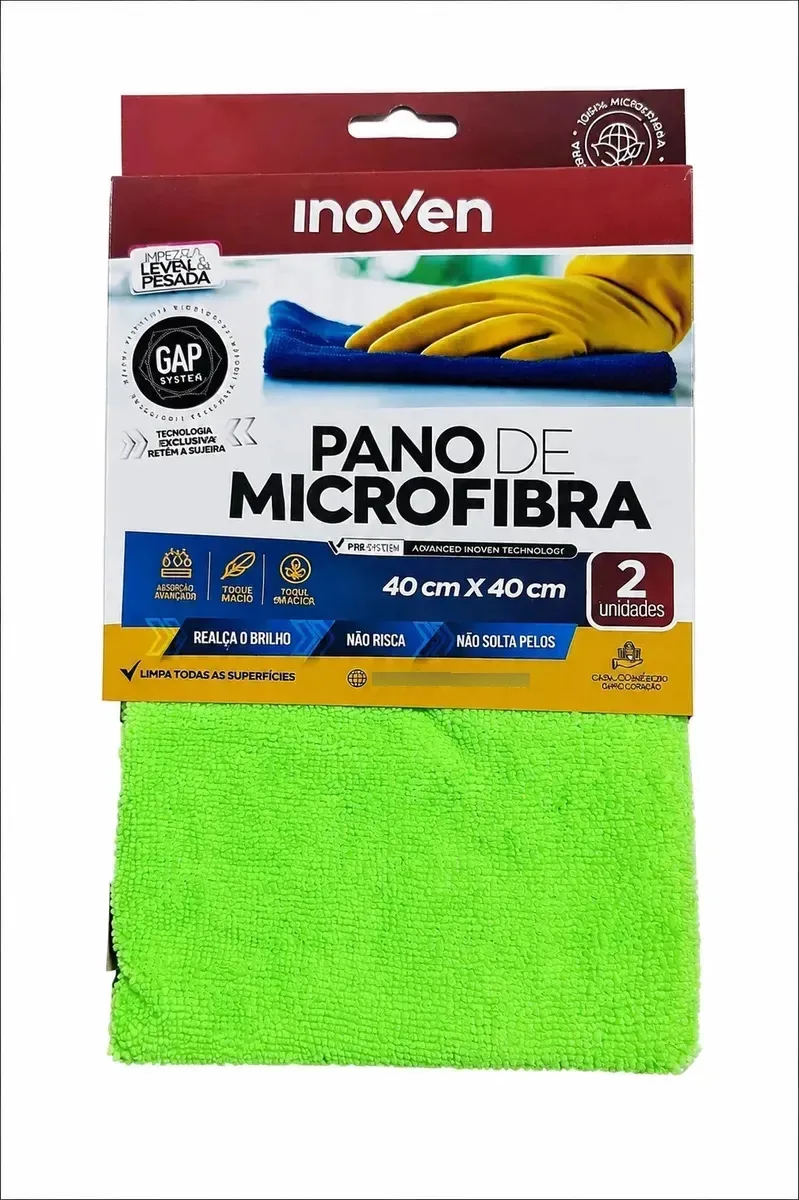 Kit 2 Panos Microfibra 40x40 Inoven Alta Absorção Coloridos Verde