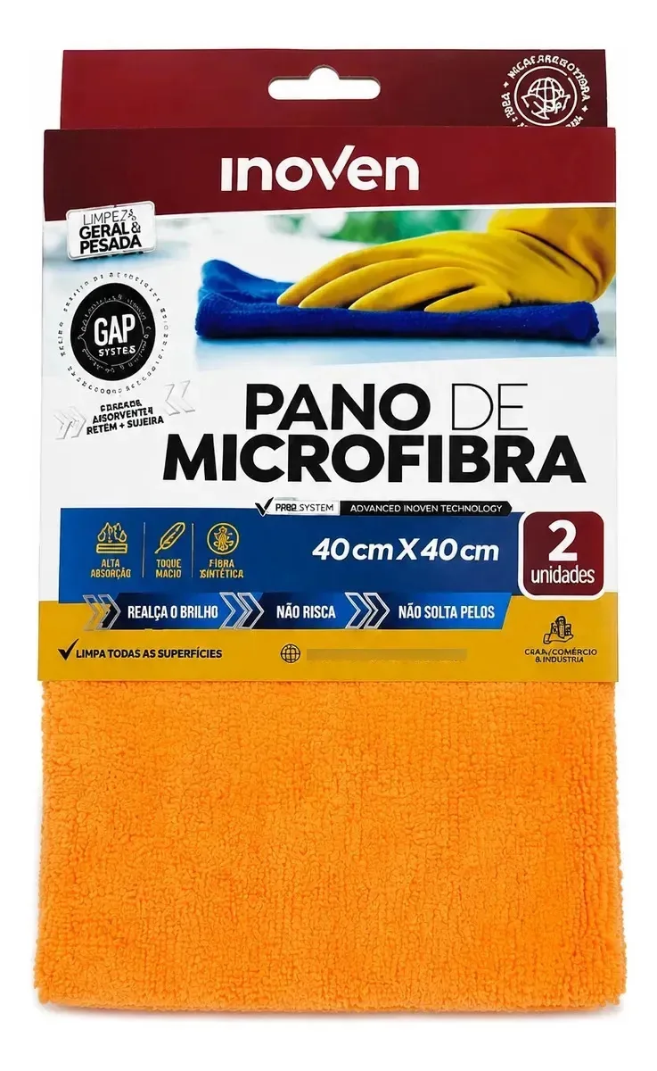 Kit 2 Panos Microfibra 40x40 Inoven Alta Absorção Coloridos Laranja