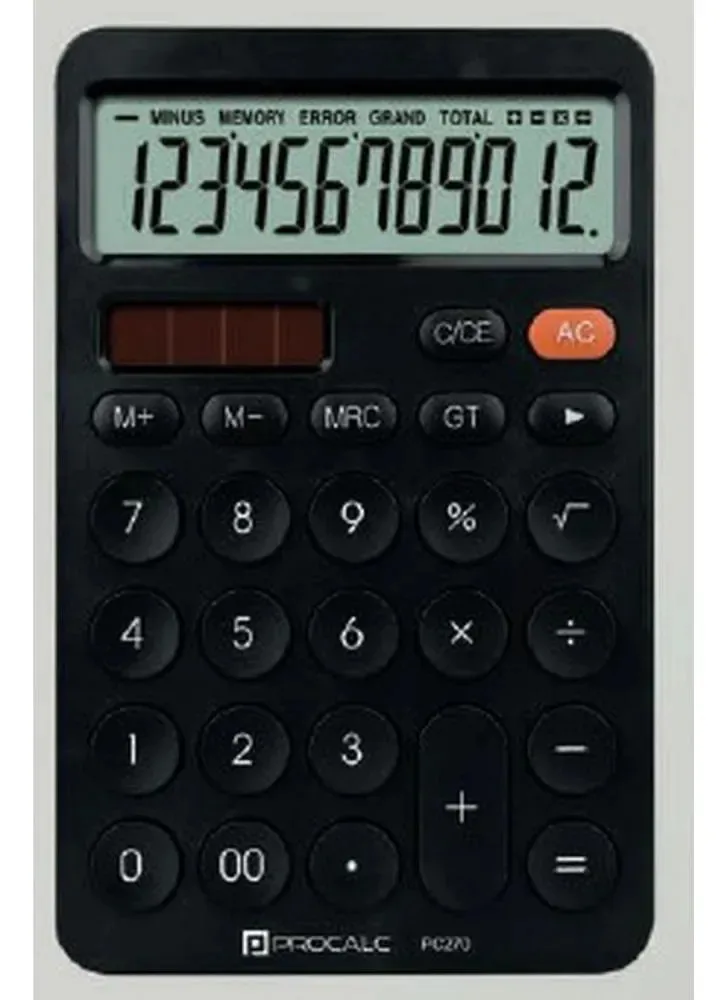 Calculadora de Mesa Procalc 12 Dígitos com Bateria e Energia Solar
