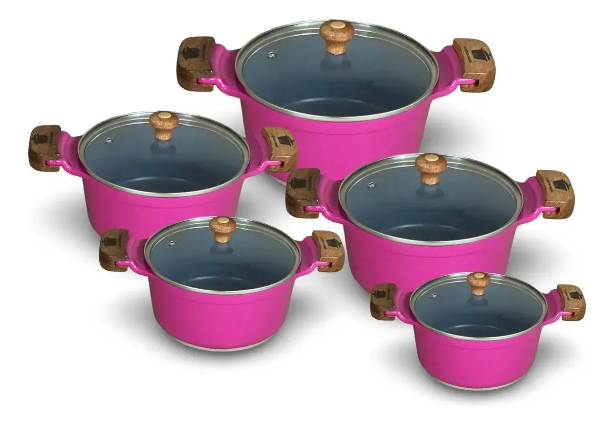 Jogo Panelas Cerâmica Antiaderente 5 Peças Cores Cor Rosa