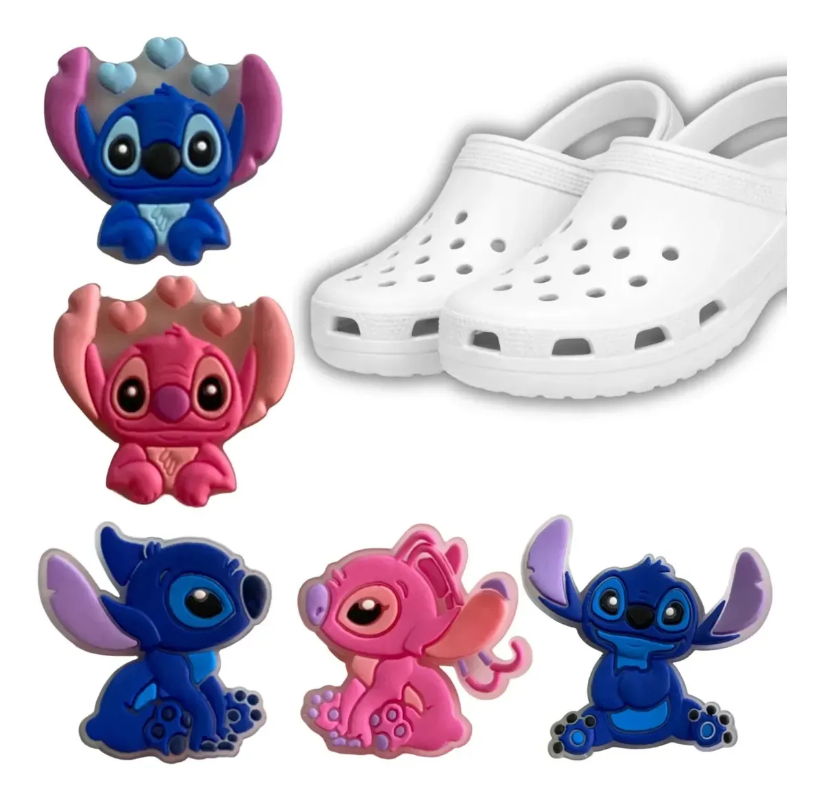 Kit 5 Pins Para Crocs Stitch Bottons Emborrachado Charms Colorido Stitch