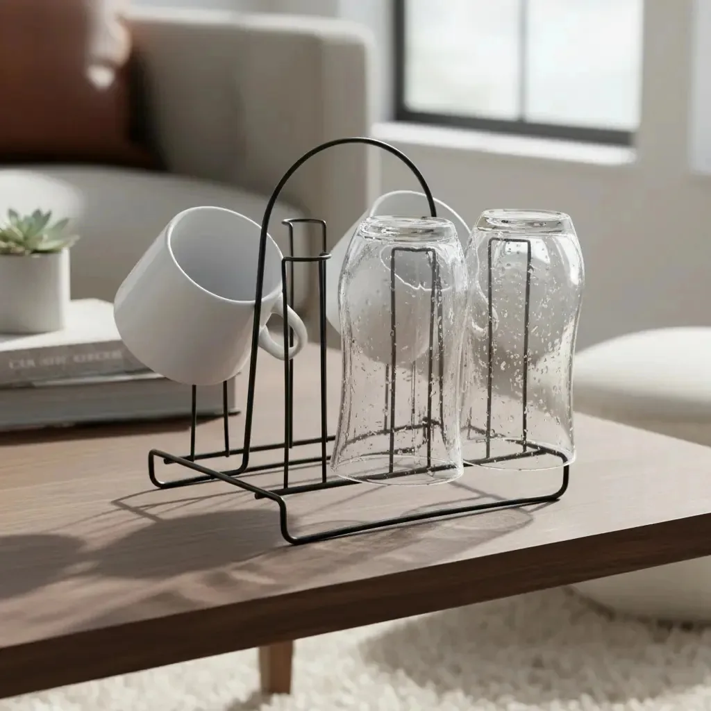 Escorredor Suporte Porta Copos Para 6 Copos Mesa Cozinha Pia Suporte Para 6 Copos Preto