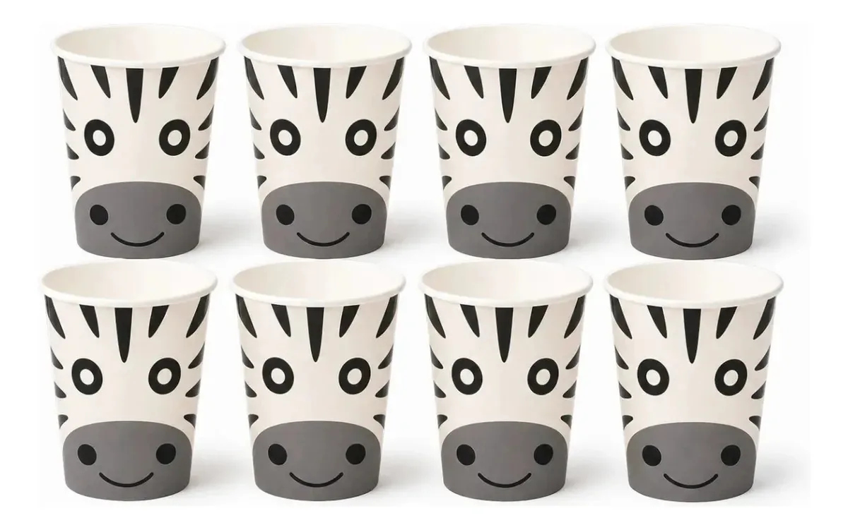 Kit 8 Copos Descartáveis Zebra Safari 270ml Festa Infantil
