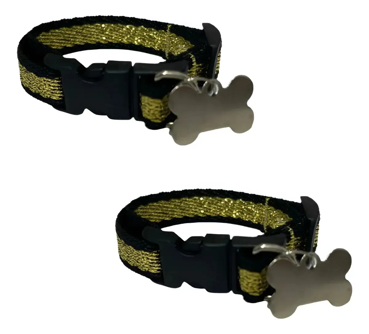 2 Coleiras Para Cães C/ Plaquinha Sem Gravação - Lari Pet Cor Preto Listras Tamanho da coleira Único