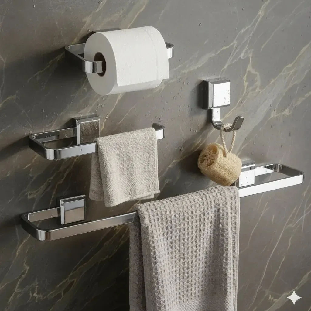 Kit Acessórios Para Banheiros 60cm 4 Peças Luxo Prata Brilho Prateado
