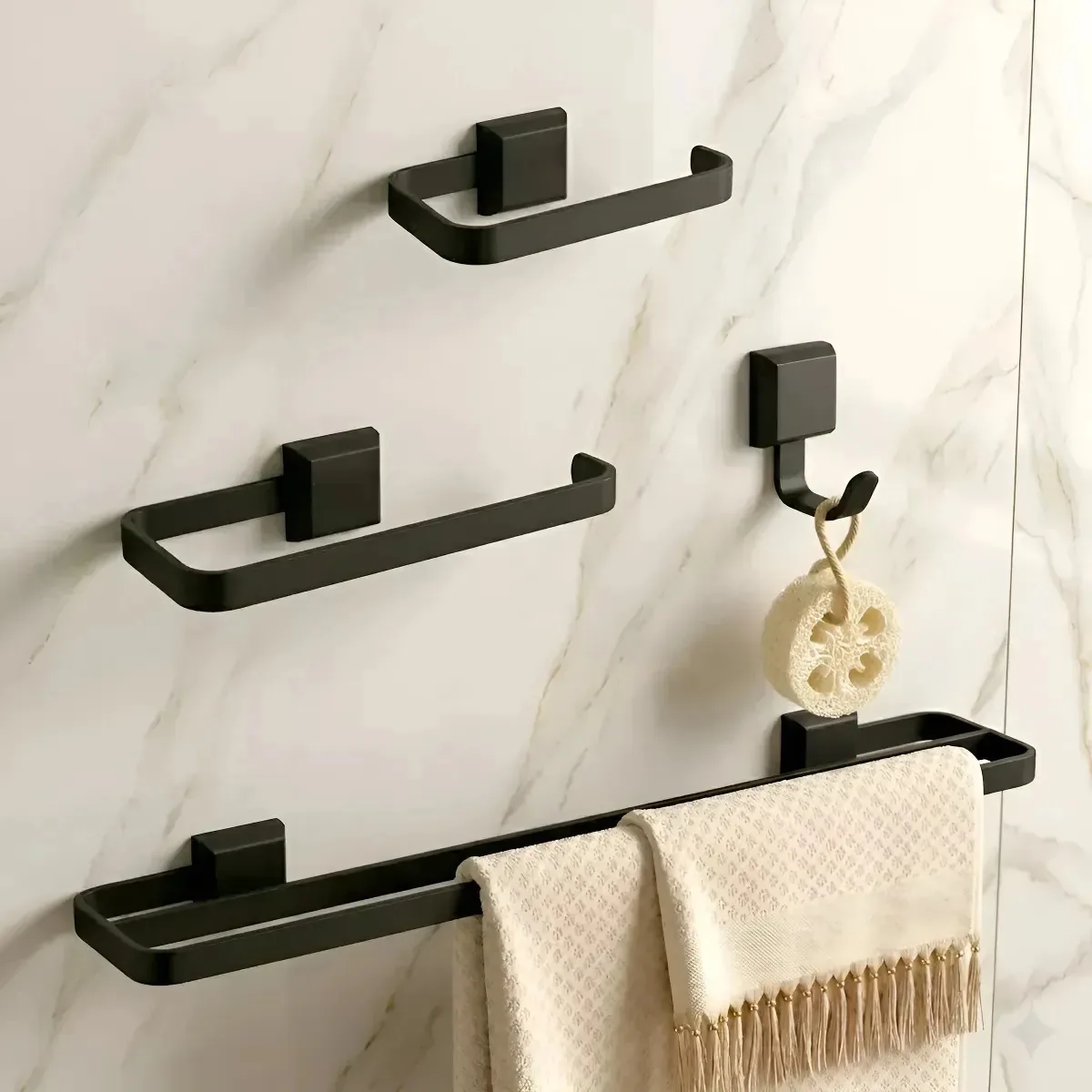 Kit Acessórios Para Banheiros 60cm Duplo Preto 4 Peças Luxo Preto