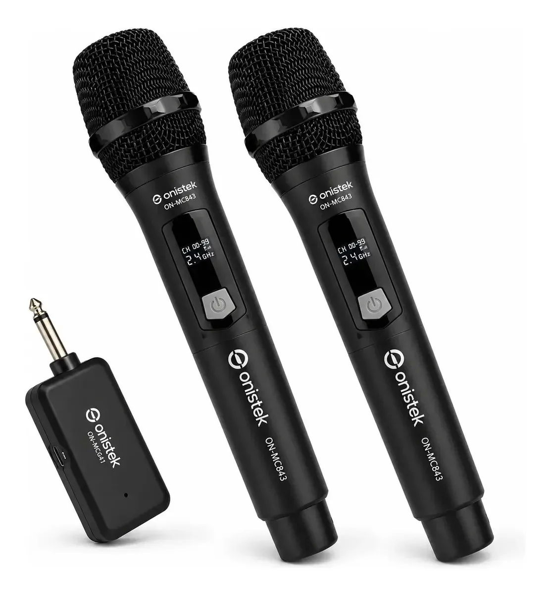 Kit 2 Microfones Sem Fio Duplo Dinâmico Recarregável Karaokê Preto
