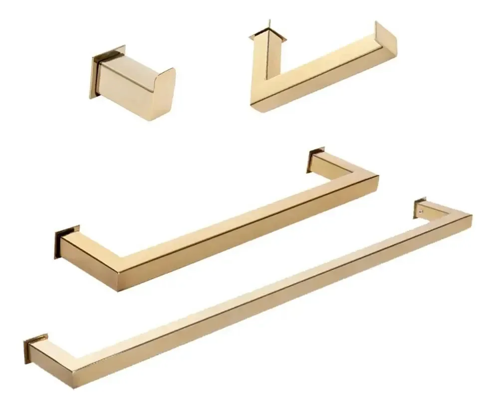 Kit Acessórios Banheiro 4 Pc Aço Inox Dourado Stainless