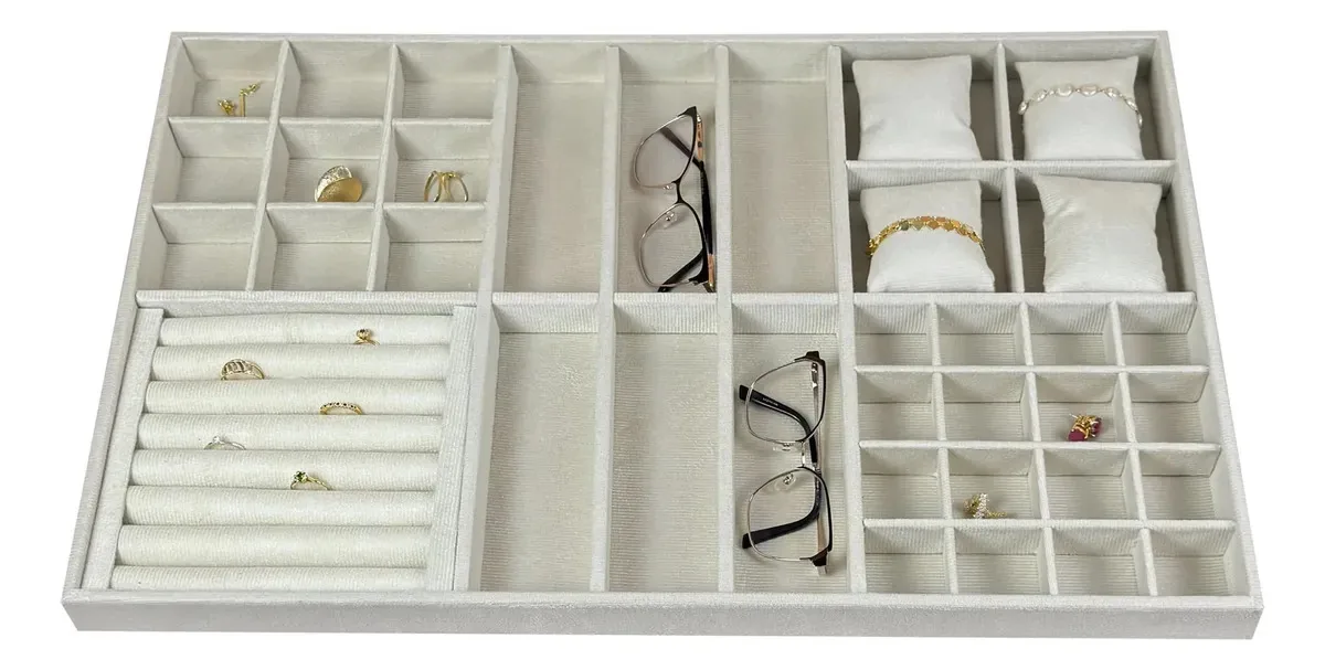 Bandeja Organizador Joias 60x40cm Semi Bijuterias Mdf Suede Cor Bege / Joias