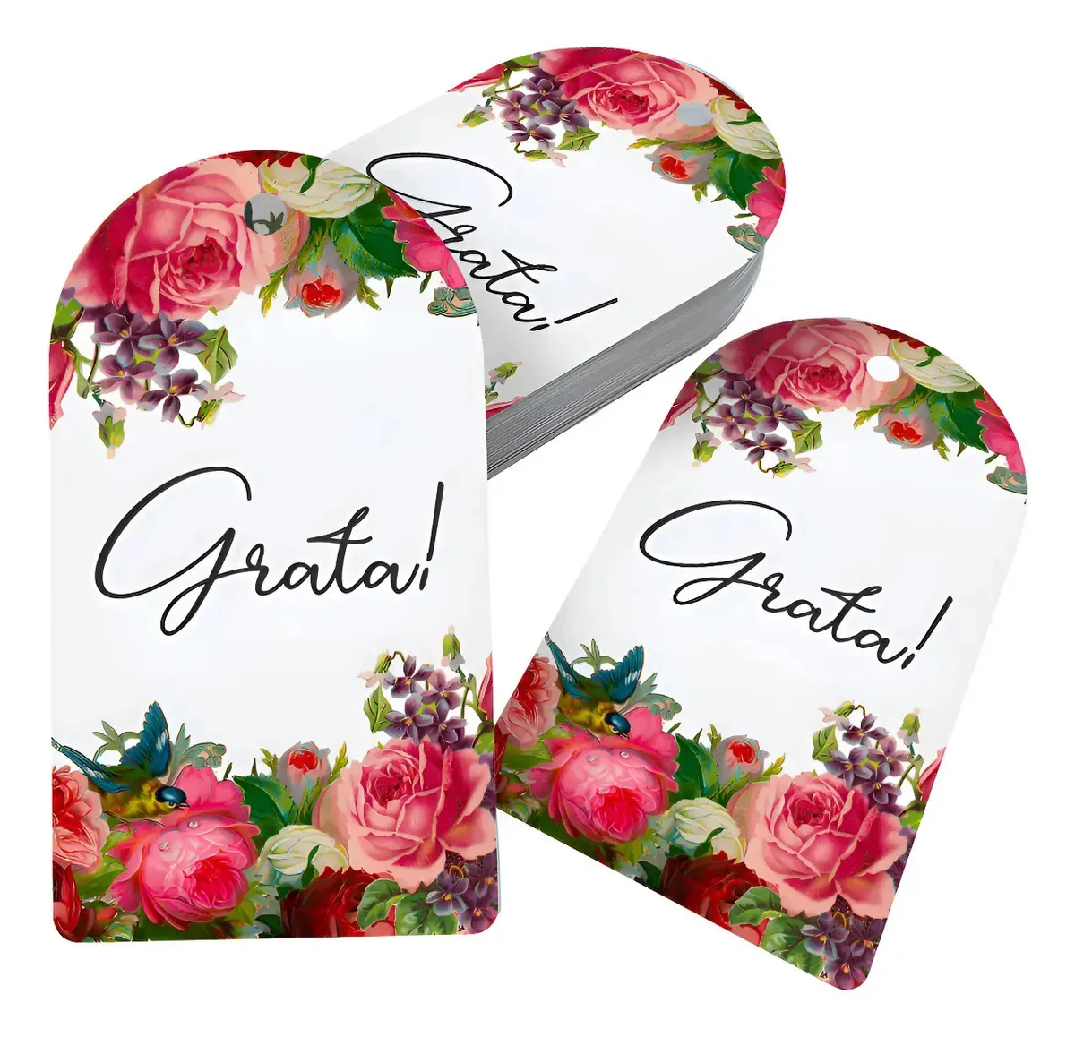 100 Tags Flores Grata Presentes Com 9x5cm Etiqueta Floral Branco Florido