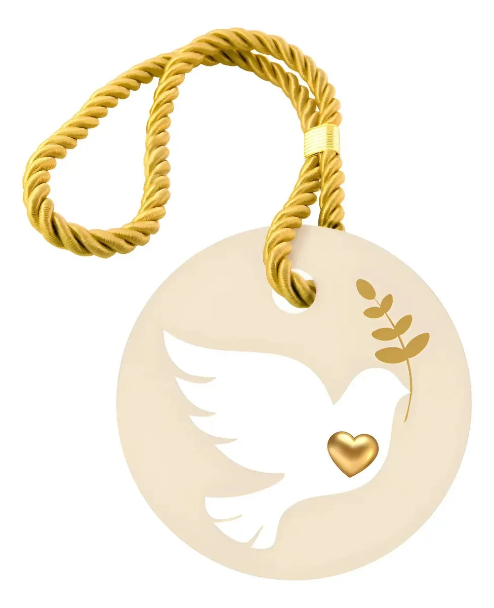 50 Tags Batizado Casamento Eucaristia Pombinha Branca 4cm Bege Pombinha Branca Batizado