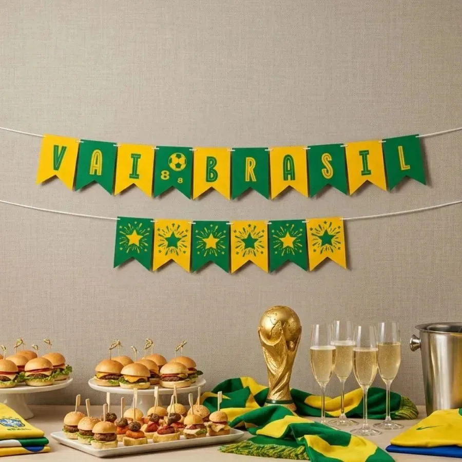 Bandeirola Verde E Amarelo Vai Brasil 120x15,5cm - 1un Futebol