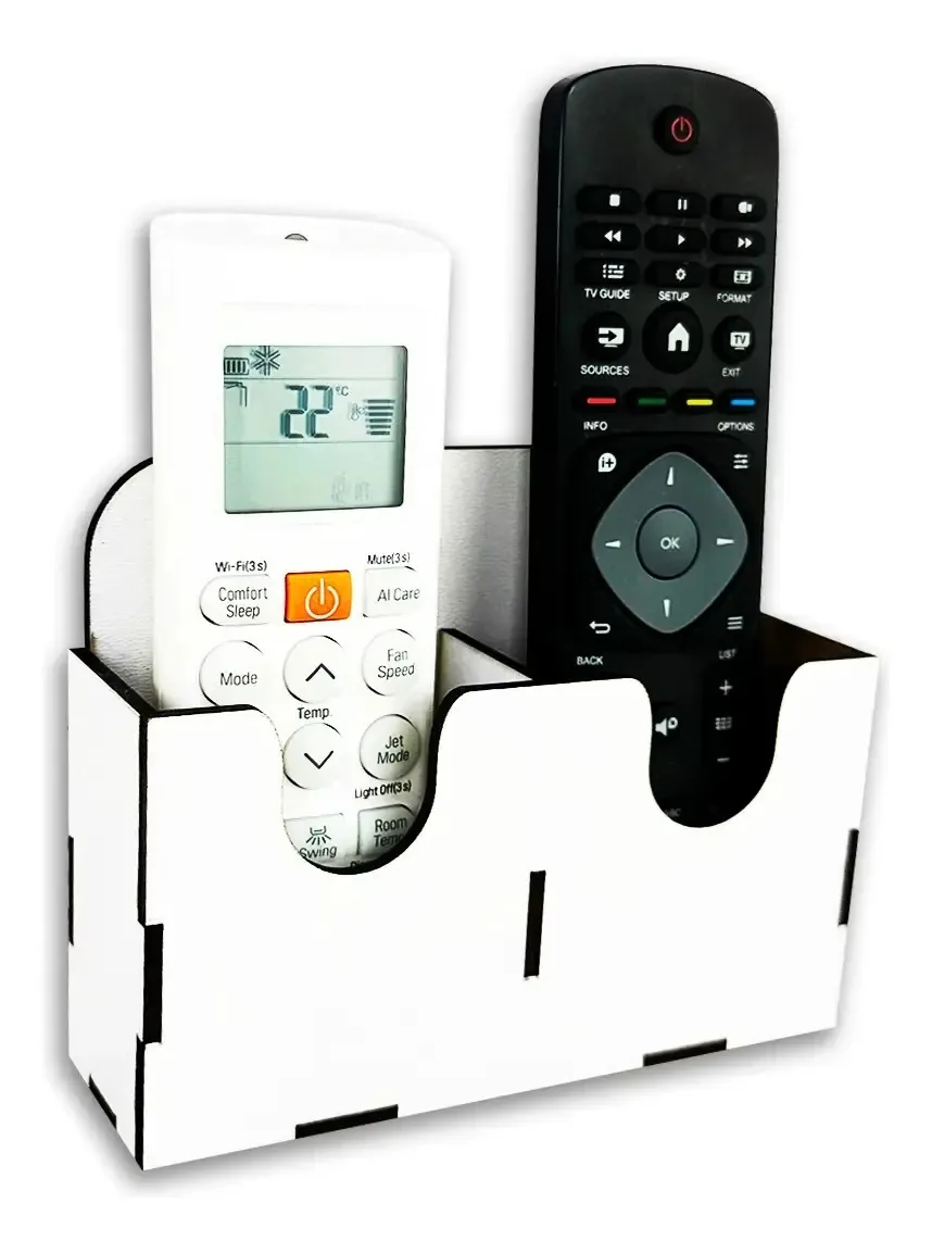 Suporte De Parede Porta 2 Controles Remoto Ar Tv Som Mdf Cor Branco