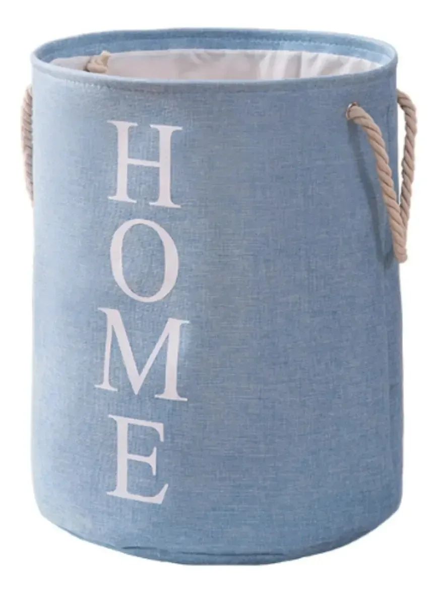 Cesto Roupa Suja Organizador Multiuso Forrado Dobrável Home Cor Azul Cesto Liso