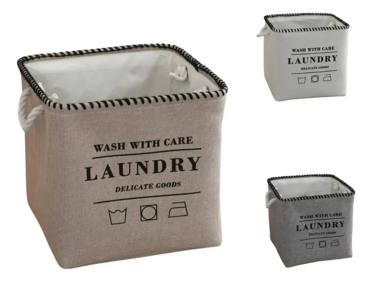 Cesto Organizador Linho Dobrável Cuidado Roupas Delicadas Cor Cesto Bege/ Off white