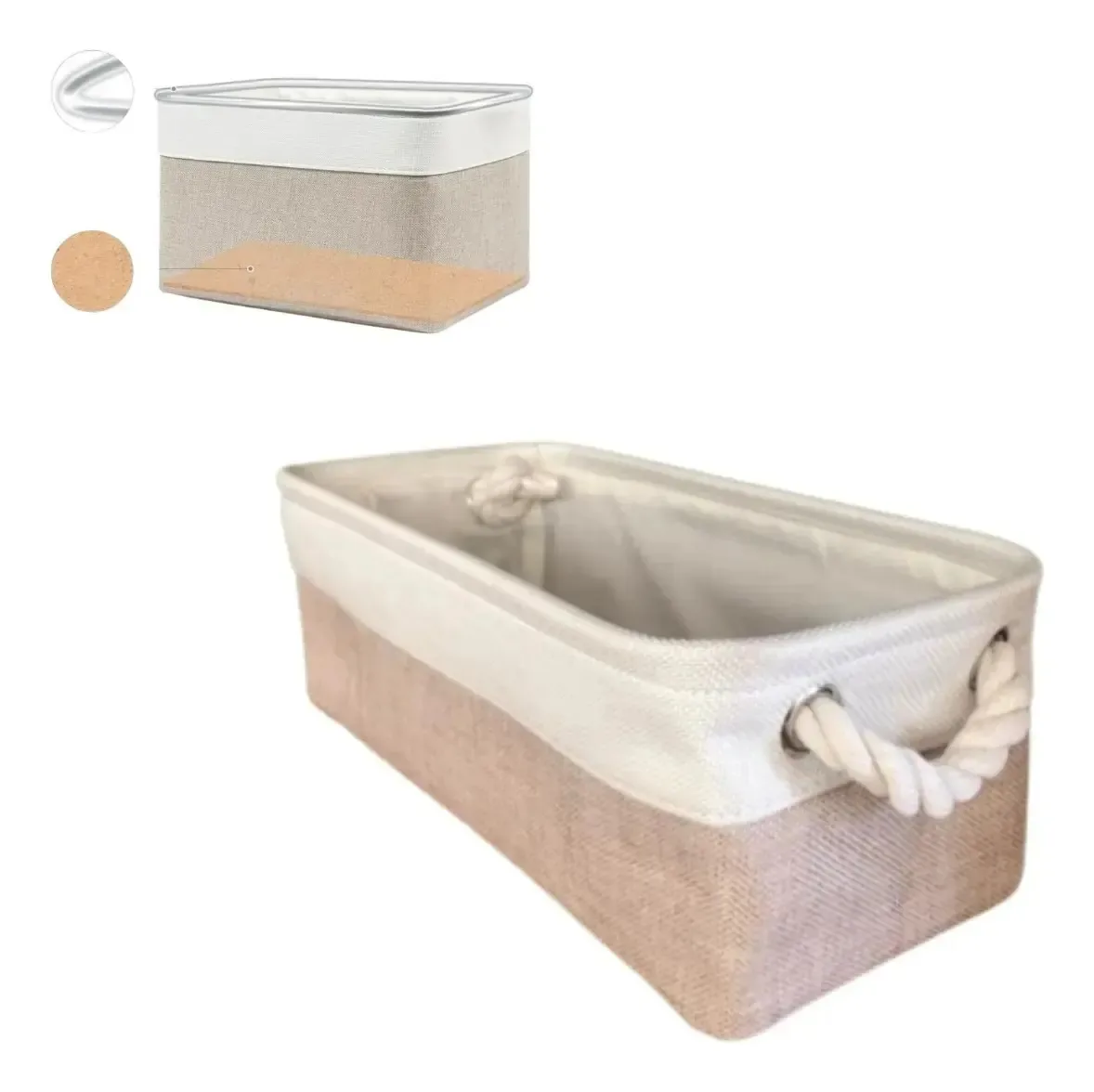 Caixa Cesto Organizador Tecido Linho Fundo Rígido 36x16 Cesto Linho Bege Offwhite