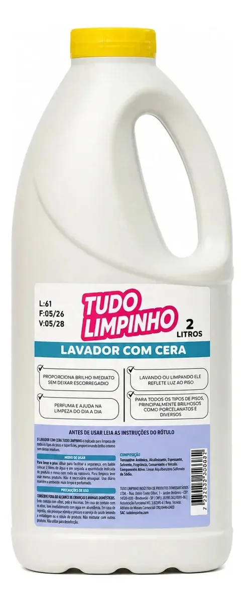 Lavador Com Cera Pisos 2 Litros Tudo Limpinho