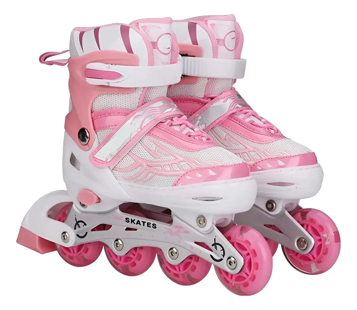 Patins Inline Ajustável Com Rodas De Led E Freio Traseiro 35 Ao 38 70 Mm Rosa