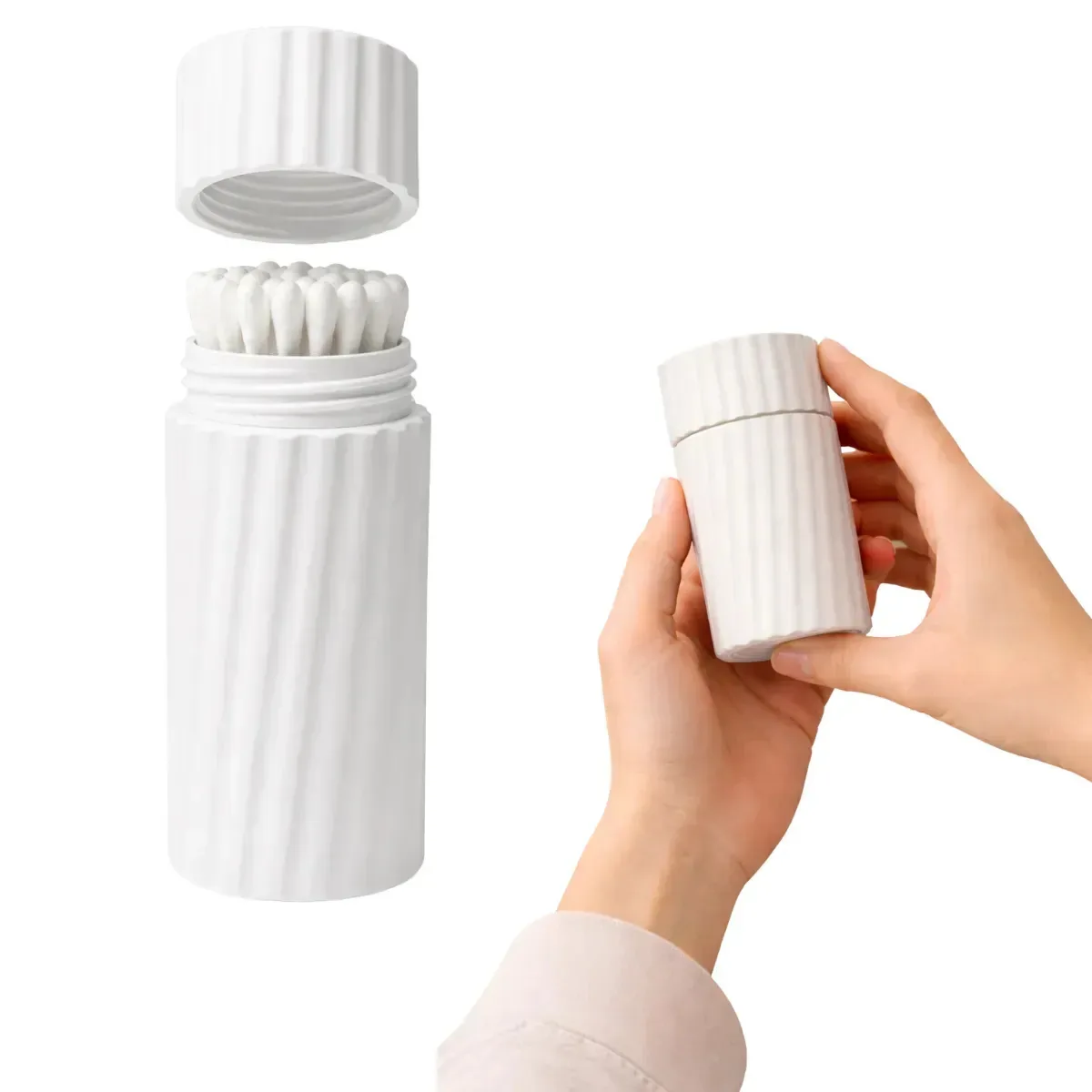 Porta Cotonetes De Viagem Compacto Com Rosca Impressão 3d Branco