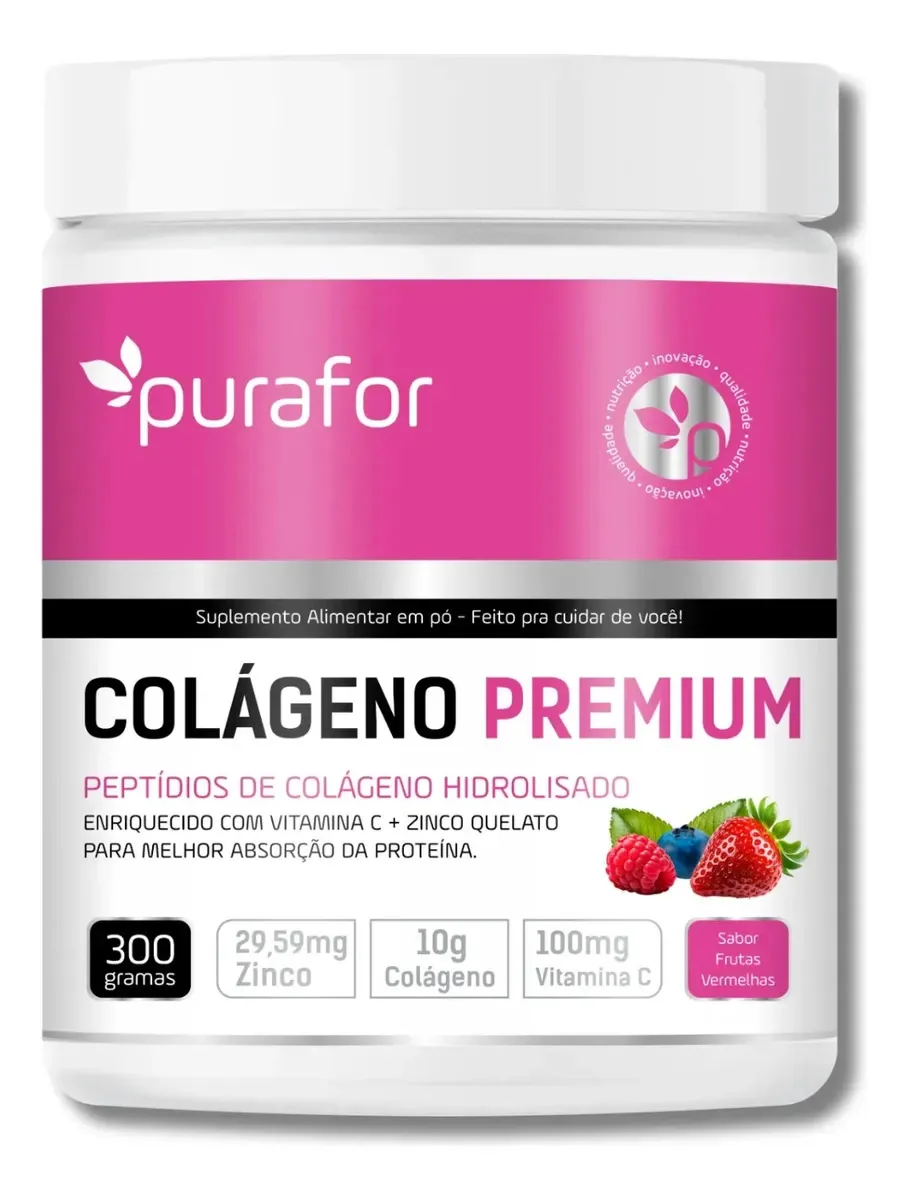 Colágeno Premium purafor 200g Com Peptídeos Hidrolisados Frutas Vermelha