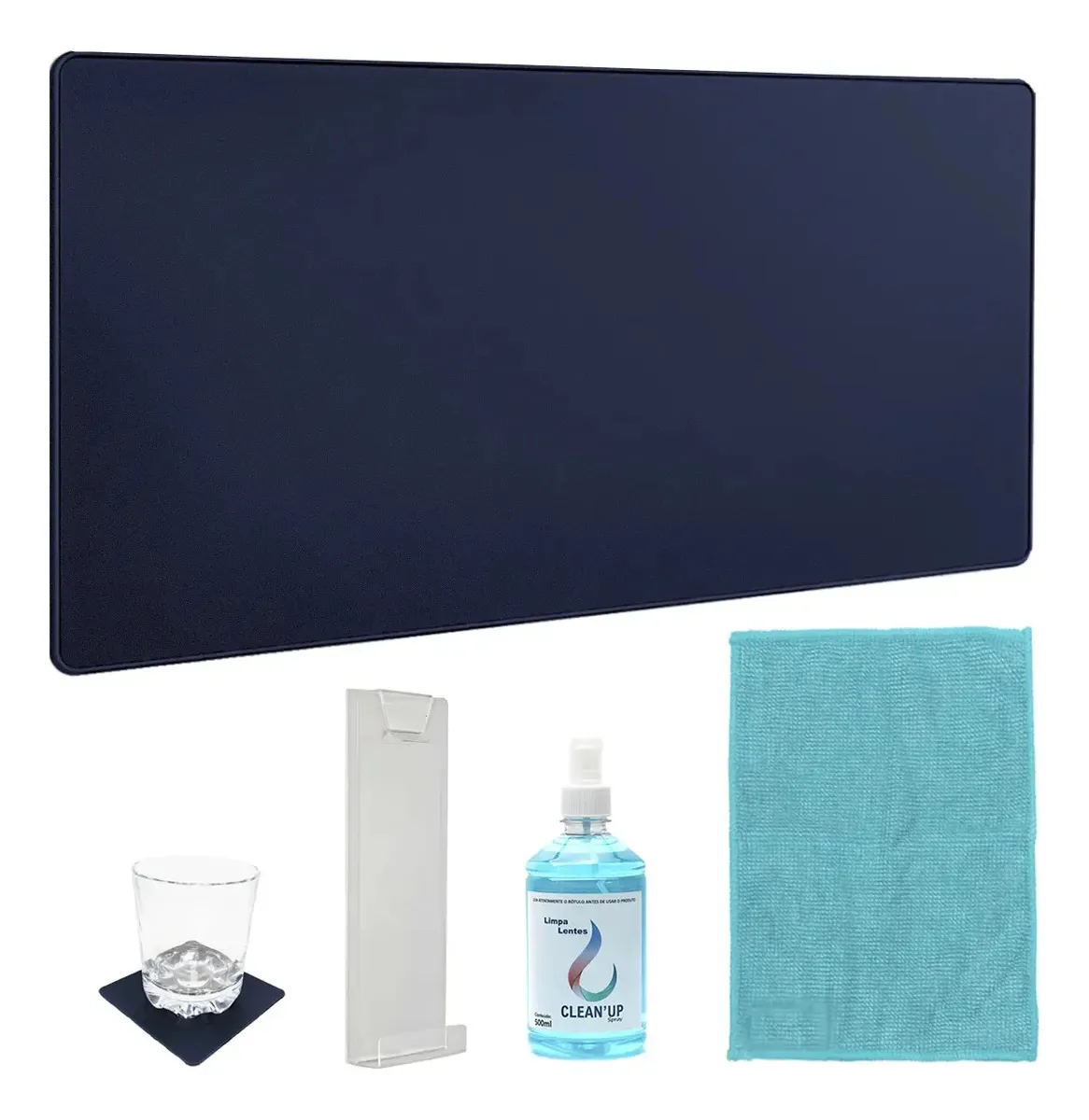 Kit Desk Pad + Suporte Tela + Produtos Limpeza E Porta Copo Cor Azul-marinho Desenho impresso Liso