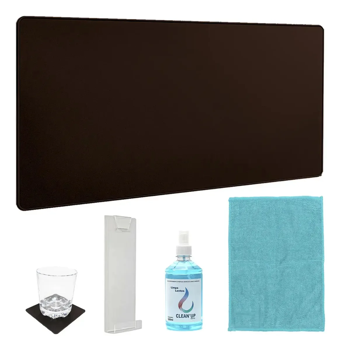 Kit Desk Pad + Suporte Tela + Produtos Limpeza E Porta Copo Cor Café Desenho impresso Liso