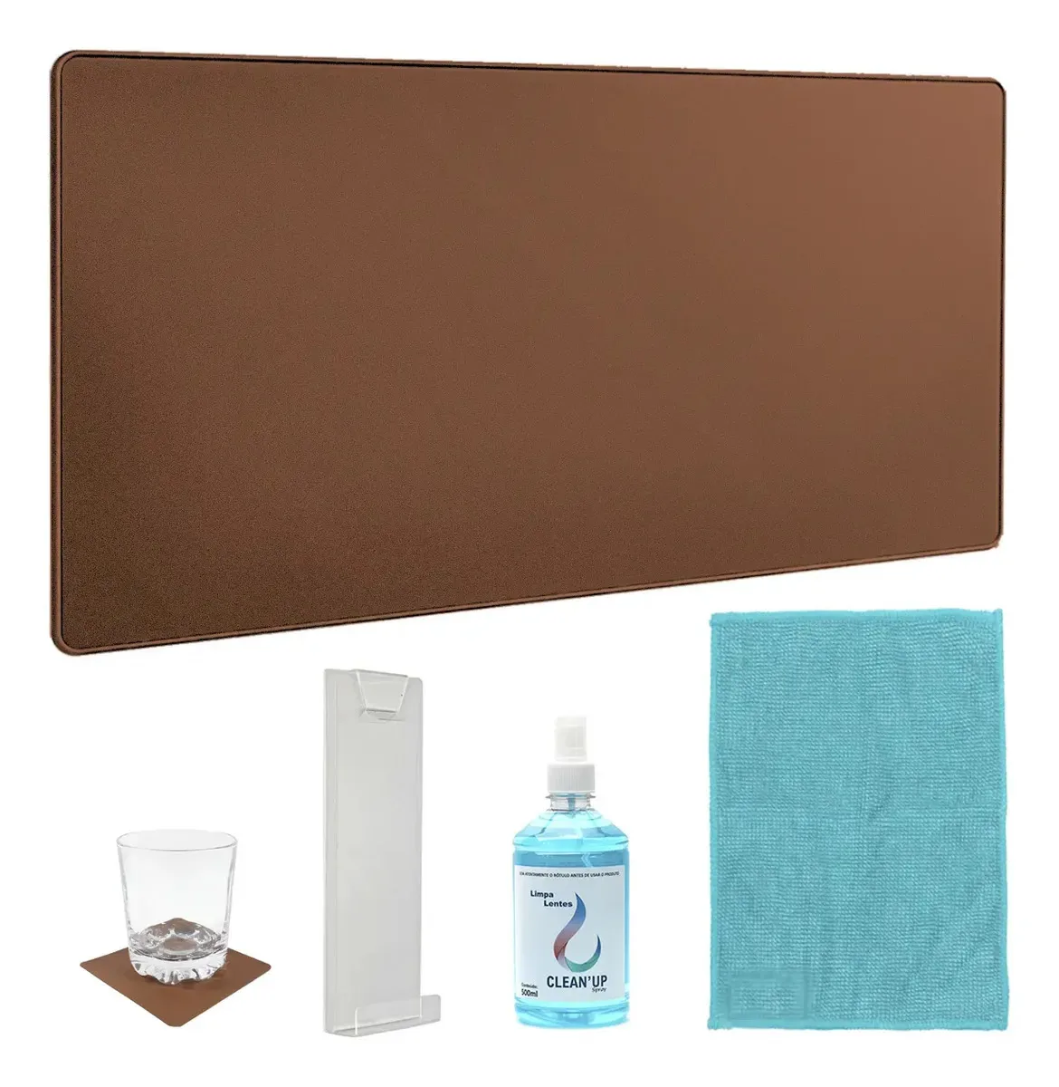 Kit Desk Pad + Suporte Tela + Produtos Limpeza E Porta Copo Cor Castor Desenho impresso Liso