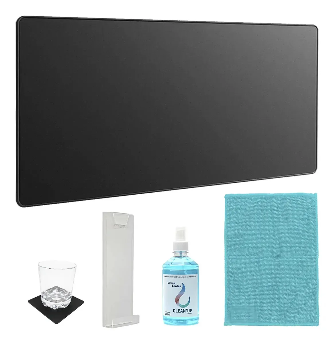 Kit Desk Pad + Suporte Tela + Produtos Limpeza E Porta Copo Cor Preto Desenho impresso Liso