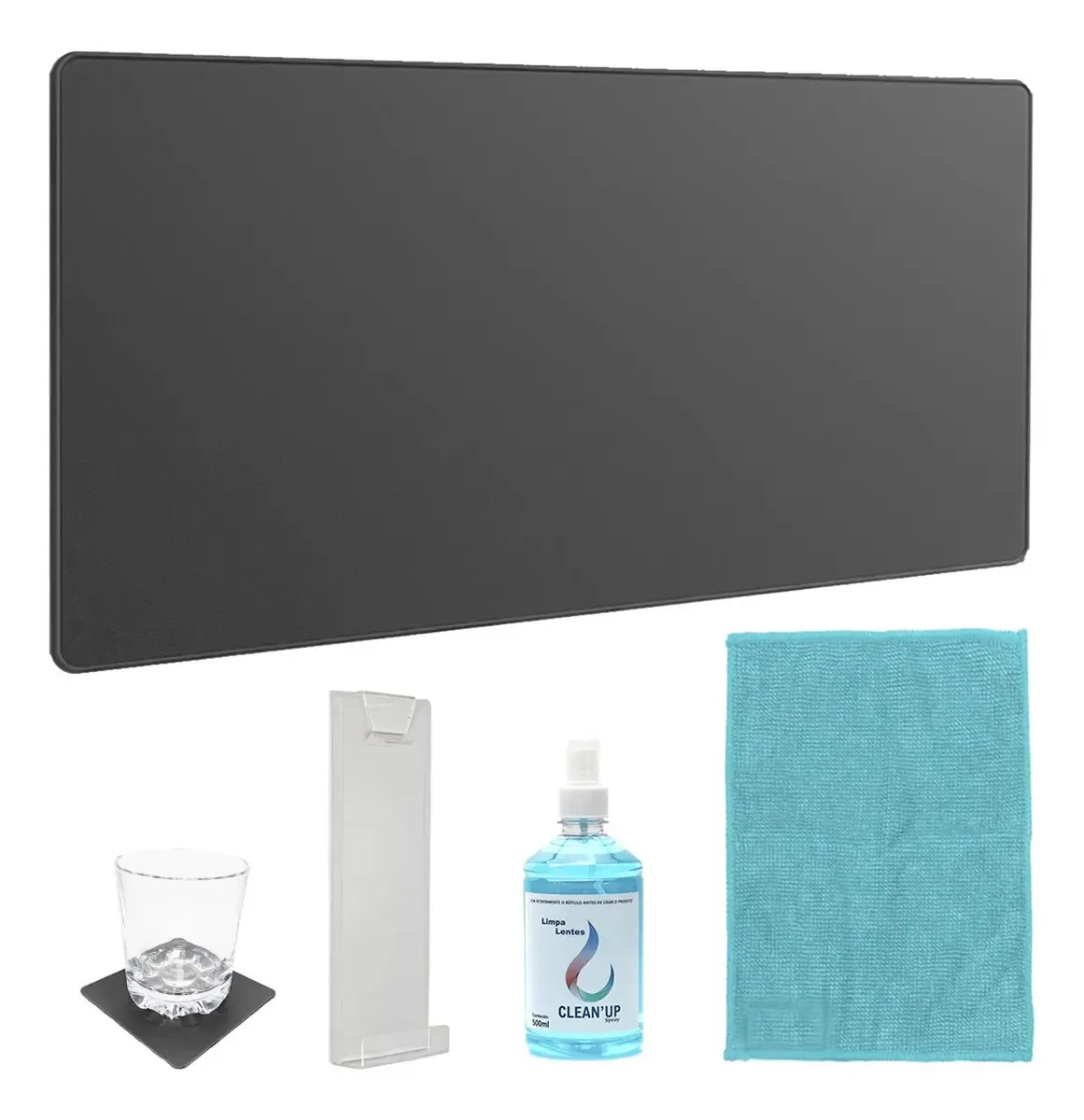 Kit Desk Pad + Suporte Tela + Produtos Limpeza E Porta Copo Cor Chumbo Desenho impresso Liso