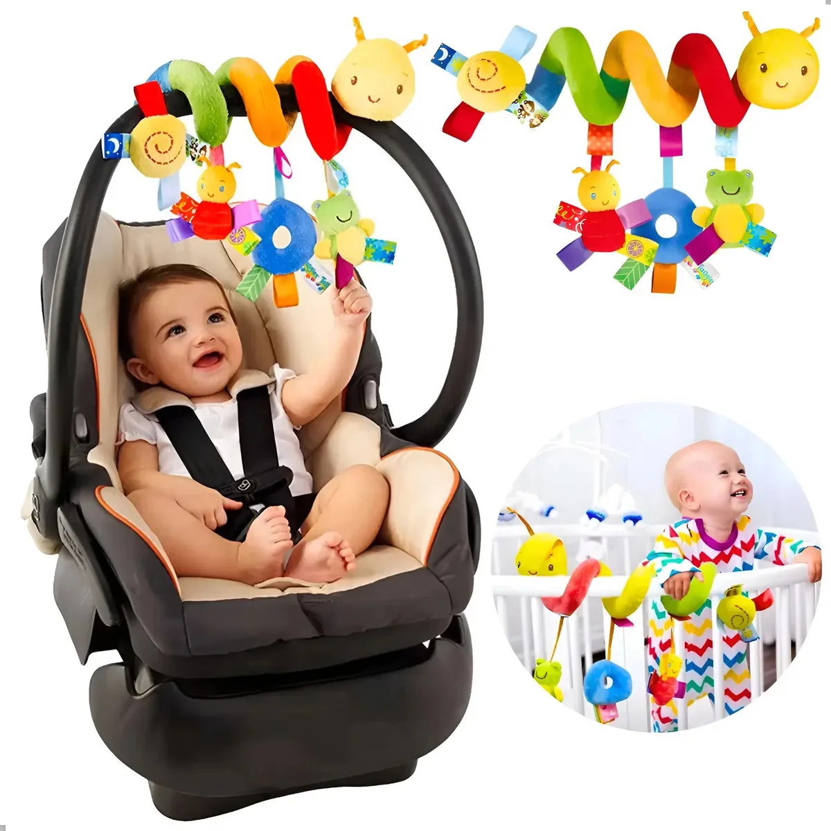 Brinquedo Mobile Centopeia Espiral Chocalho Berço E Carrinho Colorido Centopeia
