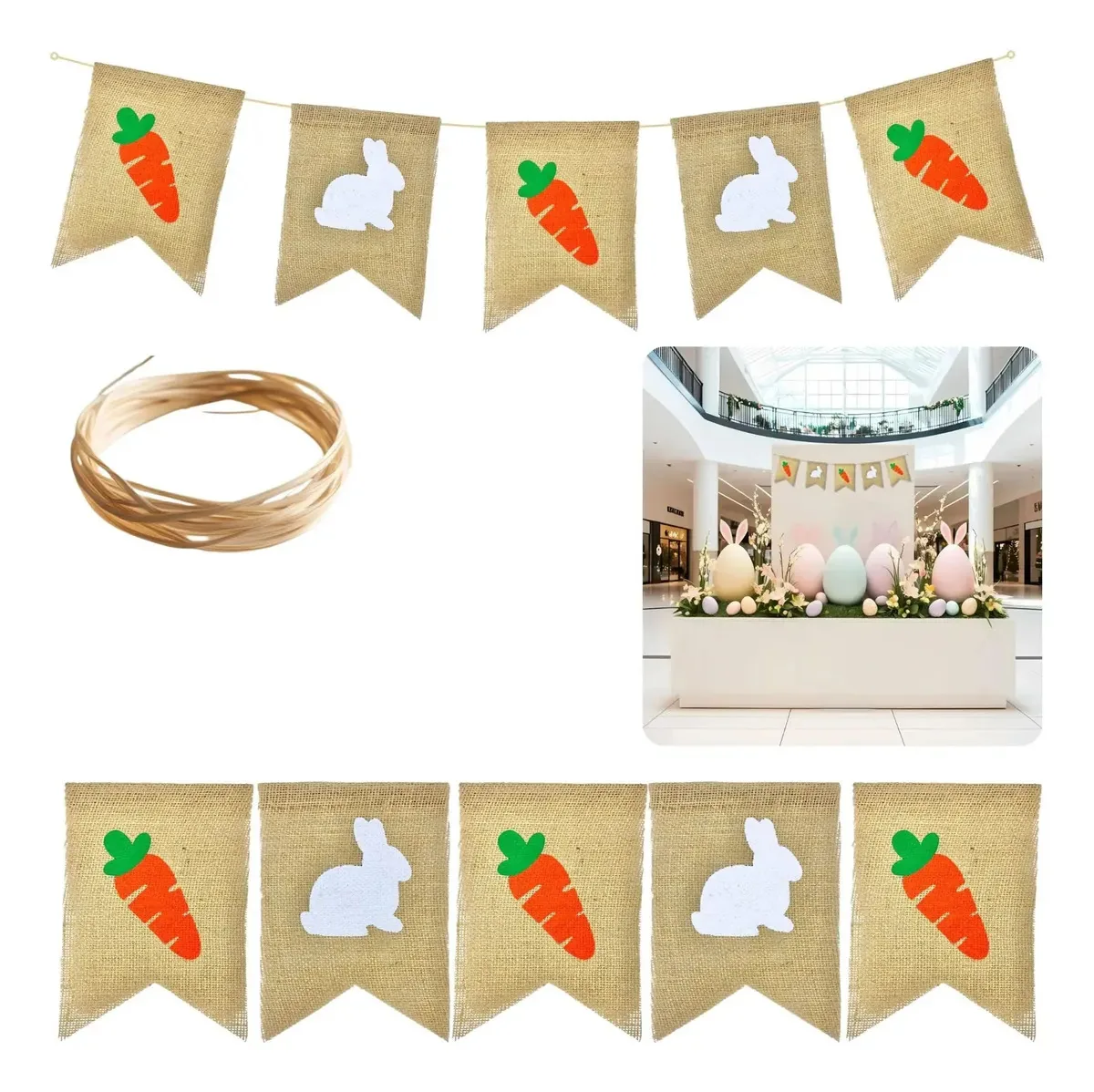 Kit Bandeirinhas De Páscoa Banner Decorativa Bandeira 1,5m Palha