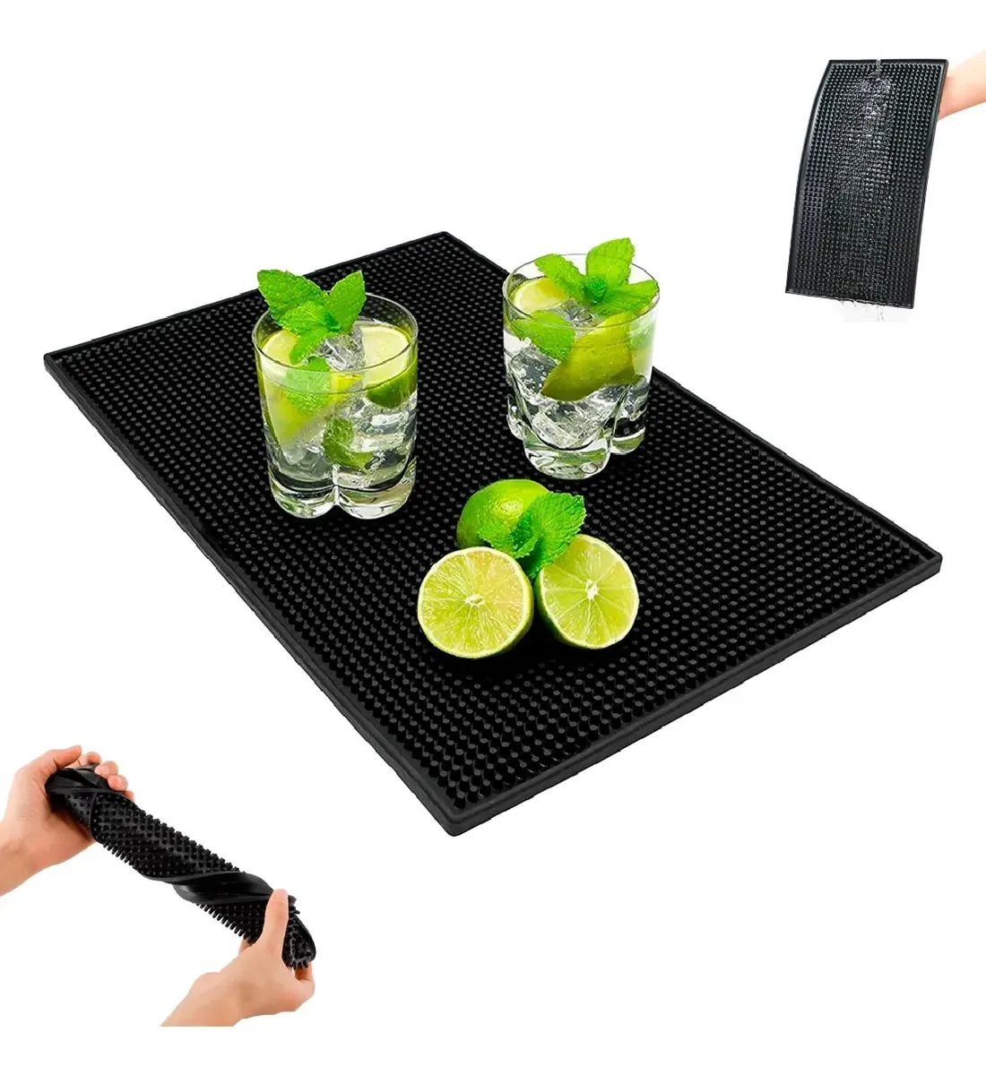 Tapete Escorredor De Louça Secador De Pratos Copos Talheres Para Pia Balcão Restaurante Cor Preto Silicone Homeroarte