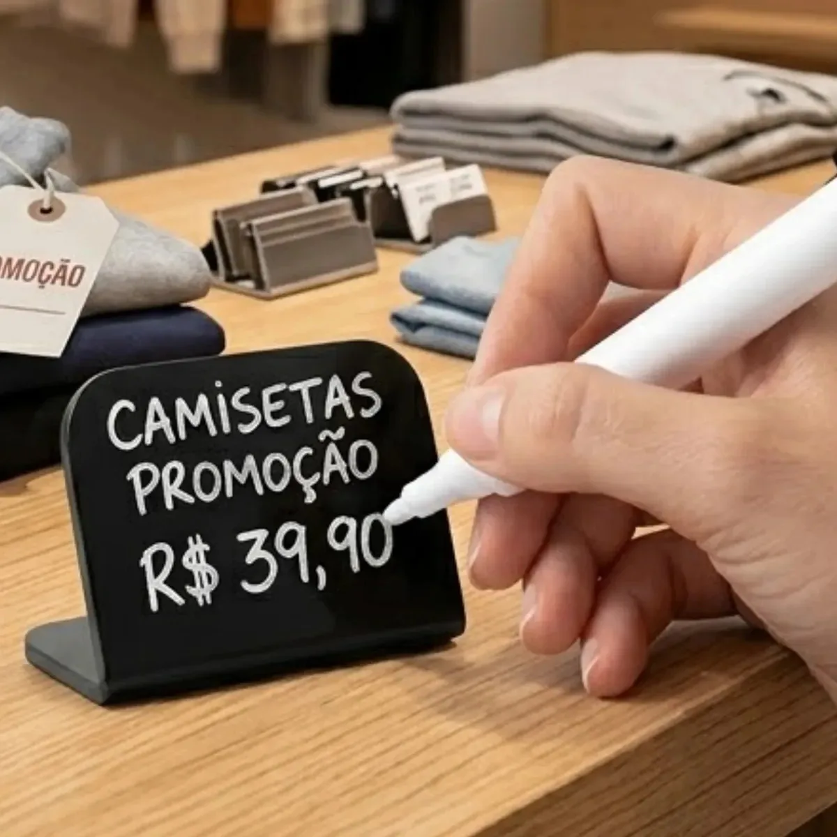 Kit 10 Precificador Lousa Acrílico Vitrine Buffet Caneta Preto