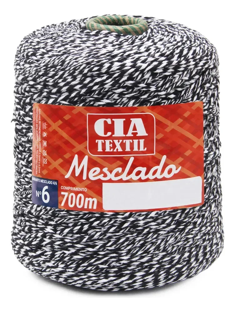 Barbante Cia Textil Colorido N.06 700g Mesclado Preto