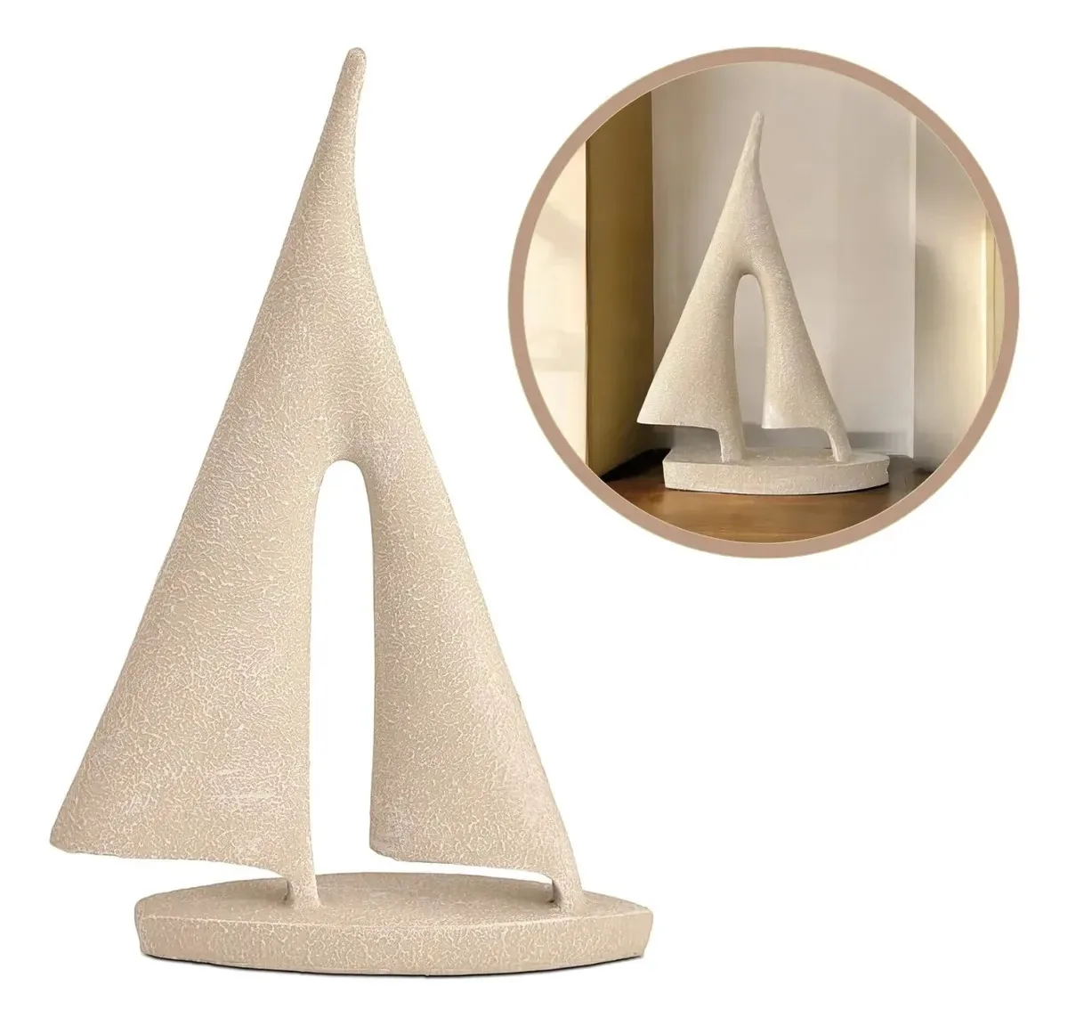 Escultura Decorativa Barco Veleiro Poliresina P Cor Bege Bege