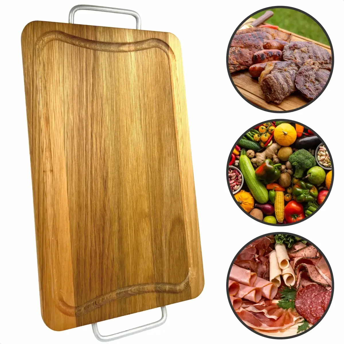 Tábua Churrasco De Corte Frios Alça Metal Coletor Lateral Tábua De Churrasco Marrom