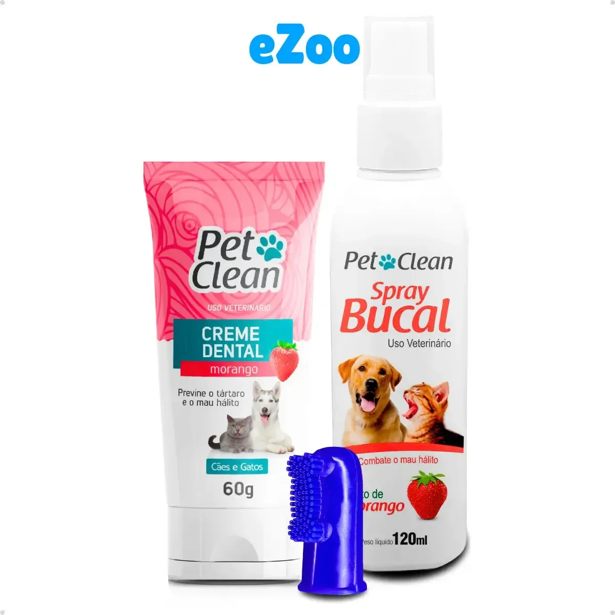Kit Creme Dental, Spray Bucal E Escova Dedeira Higiene Bucal Sabor Morango
