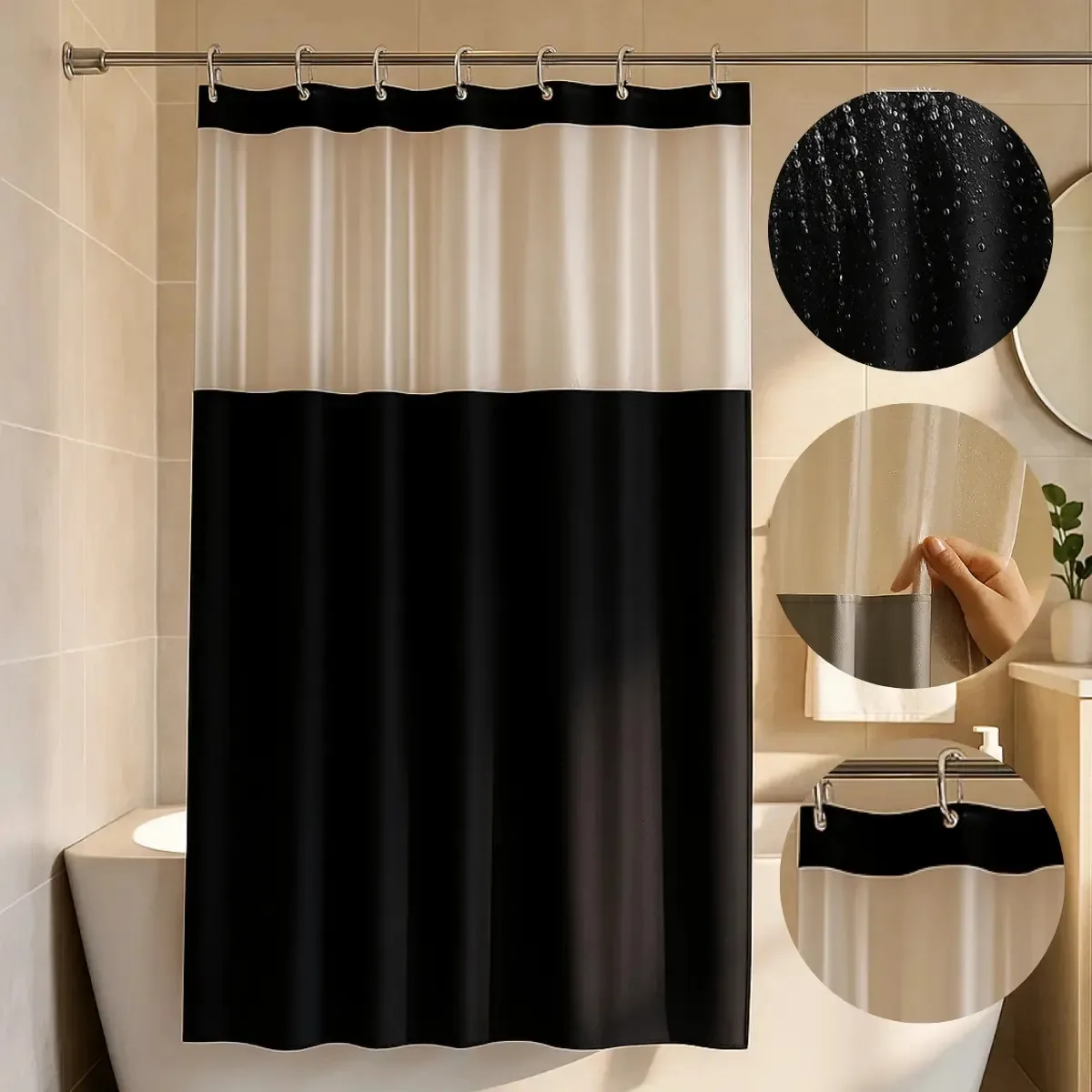 Cortina Box Banheiro Lisa Antimofo Pvc Grosso Com Visor Cortina Box Preto