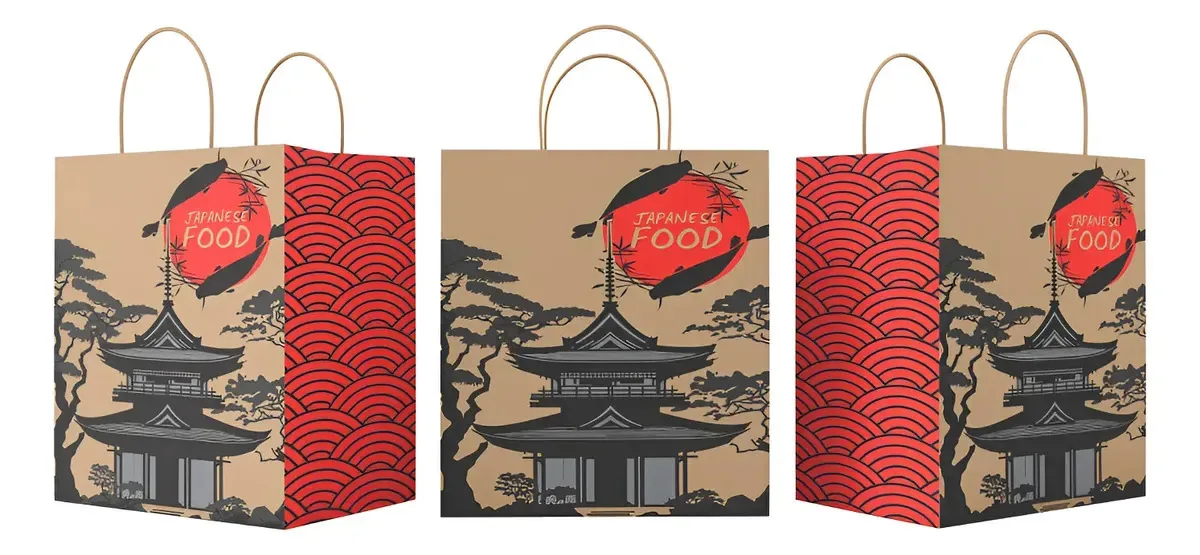 Sacolas De Papel Kraft Oriental Grande Comida Japonesa C/ 50 Marrom-claro Comida Japonesa