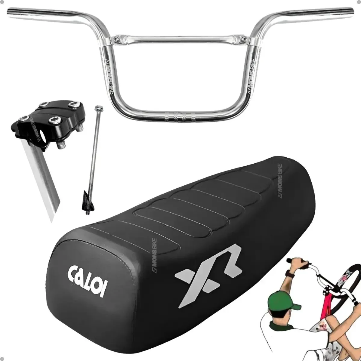 Kit Guidão Bike Moto +mesa +barra +caloi Xr Aro 26 24 20 Cor Guidão Cromado E Barra Cromada