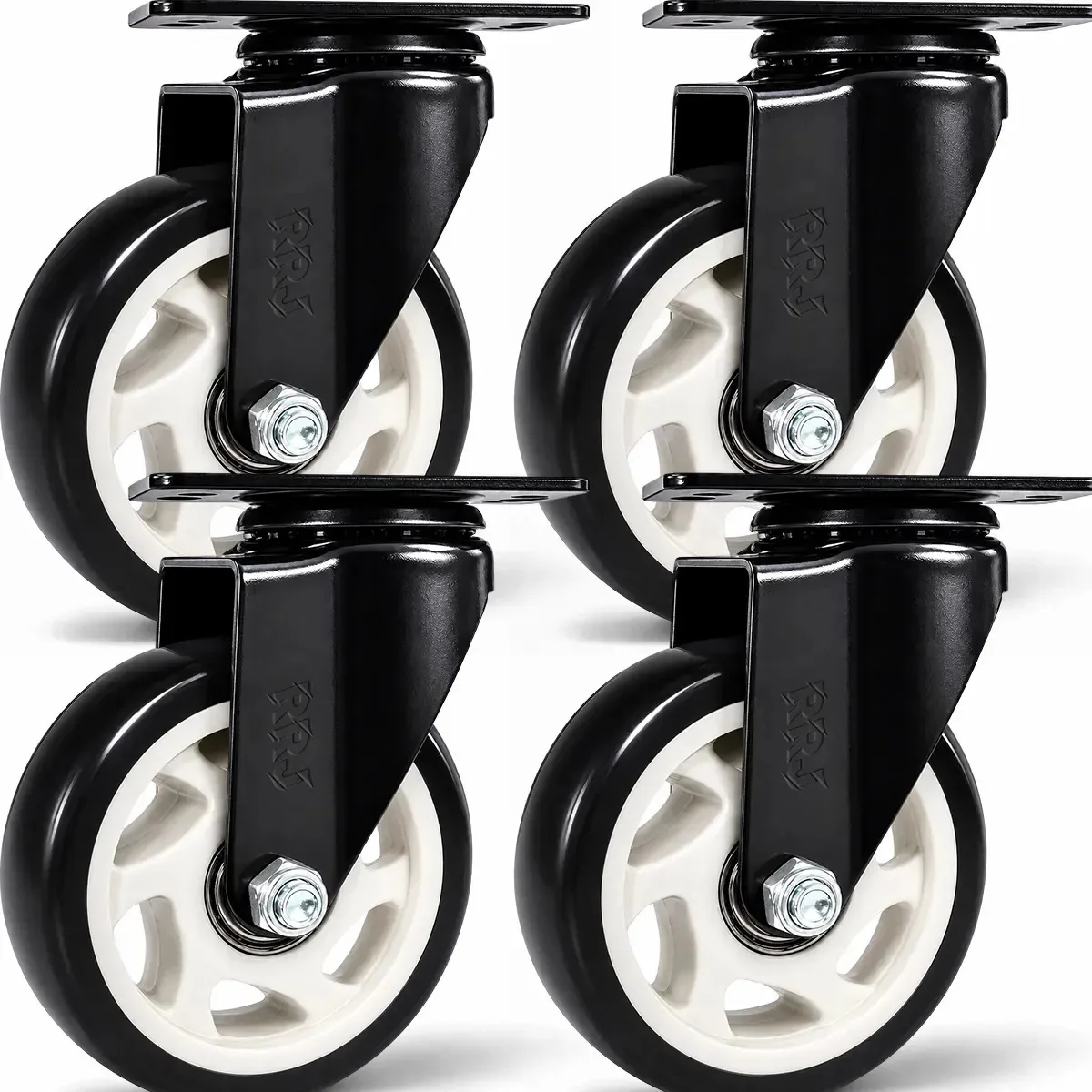 Kit 4 Rodas Giratórias de 4" para Móveis Pesados, Balcão e Carrinhos - Cor Preto