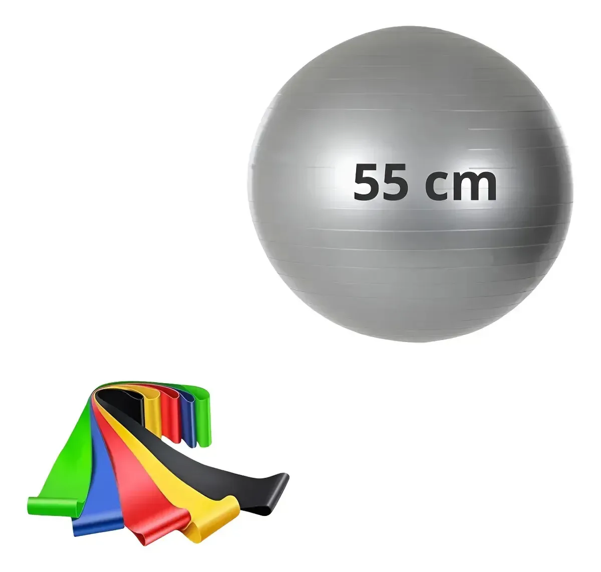 Bola Suiça Pilates Fisio 55cm + 5 Mini Band Treino Funcional Cor Cinza