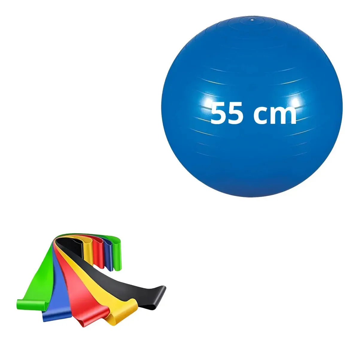 Bola Suiça Pilates Fisio 55cm + 5 Mini Band Treino Funcional Cor Azul