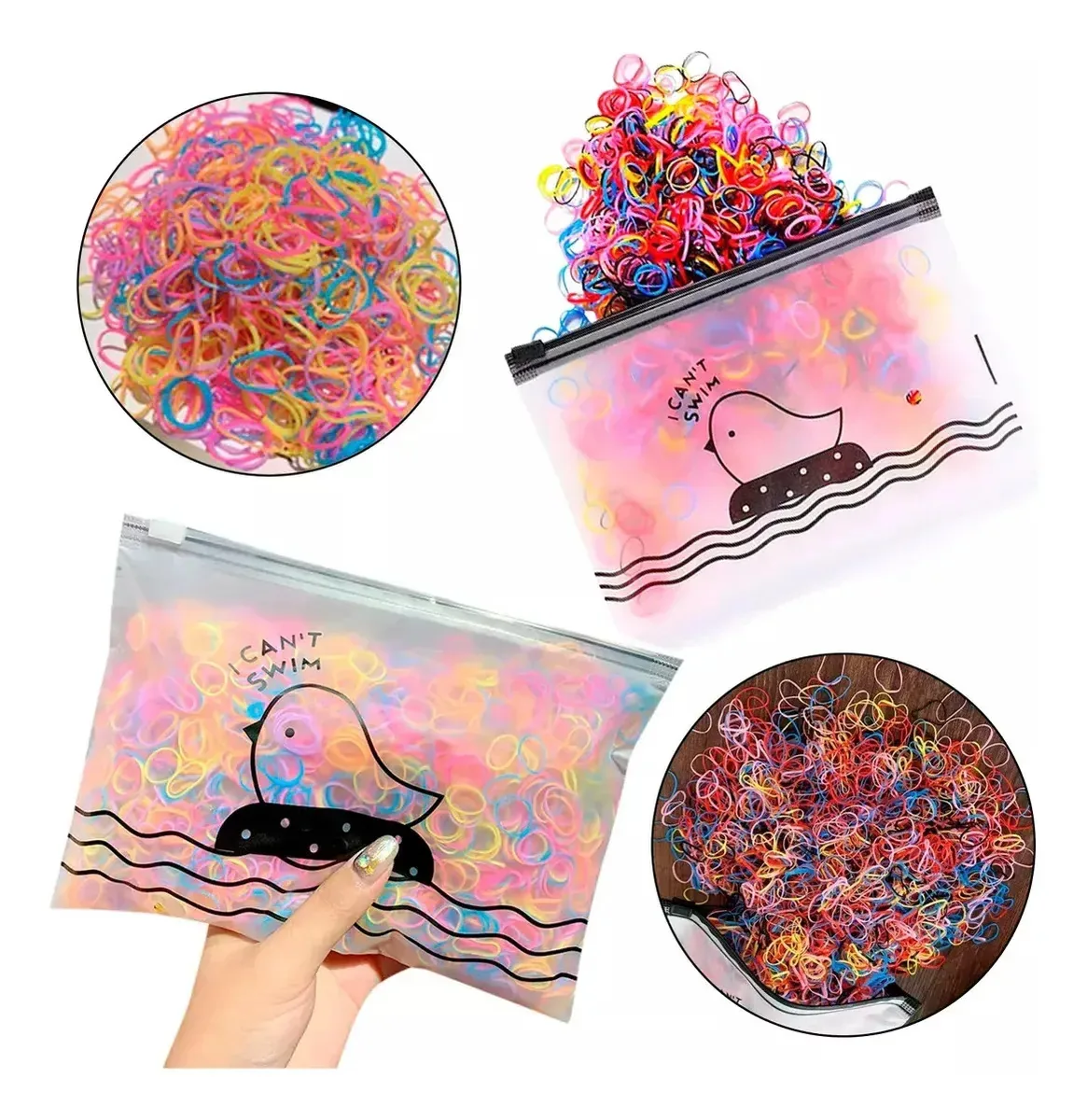 Kit 1000 Elásticos Silicone Estojo Colorido Cabelo Infantil Coloridos Colorido