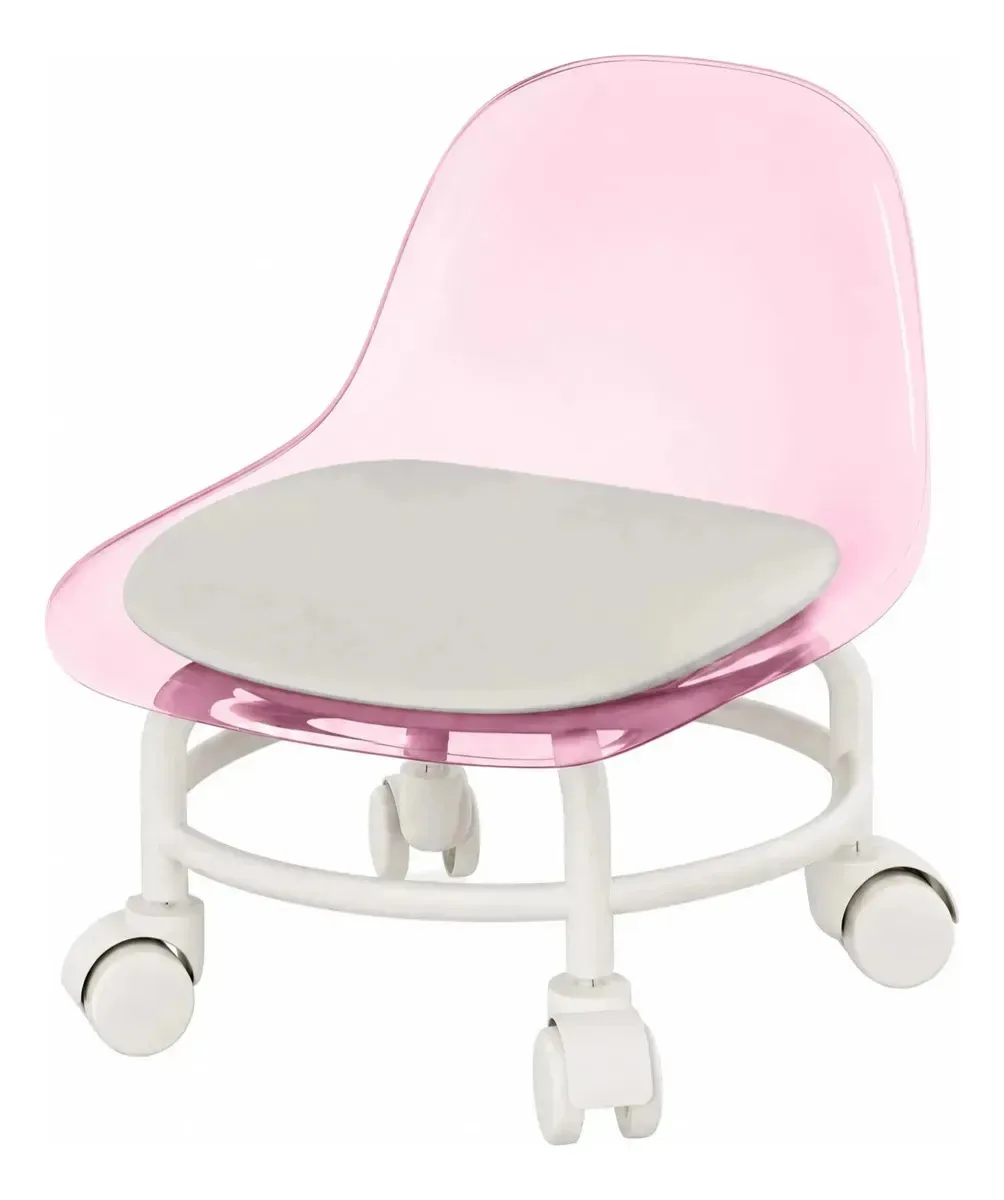Banqueta Baixa Rodinhas Manicure Podologia Salão Rosa Branco