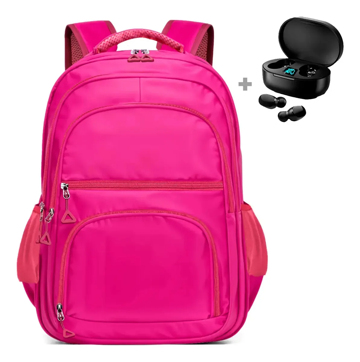 Mochila Escolar Passeio Moderno Trabalho+fone De Ouvido Cor Rosa pink Desenho do tecido Liso