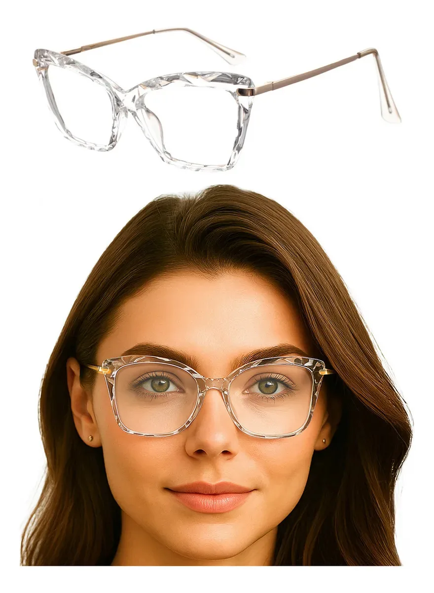 Armação De Oculos Feminino Cristal 3d Diamante Lapidado A15 Cor Transparente Retangular